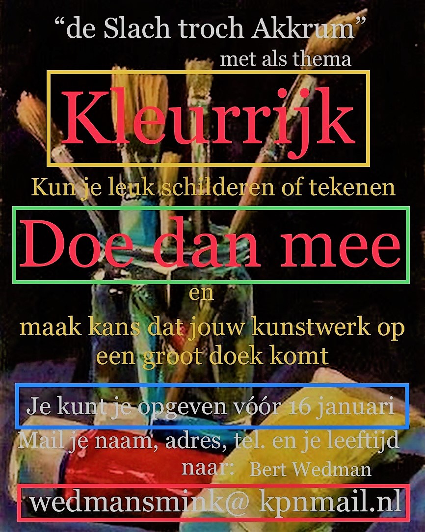 PBAkkrumNes's tweet photo. Is schilderen of fotografie je hobby? Doe dan mee aan de kunstroute "de Slach troch Akkrum". In 2022 is de 5e editie, geef je op via de mail.    wedmansmink@kpnmail.nl 
Dit geld voor kinderen en volwassenen. https://t.co/e6wokVOyIc