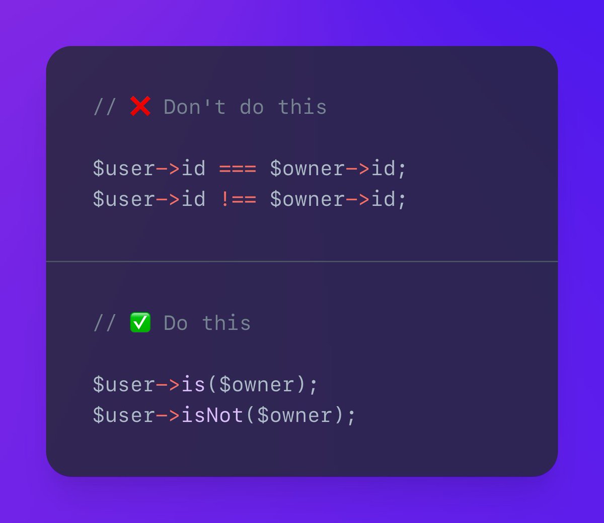 Compare models using is() instead of directly comparing attributes
