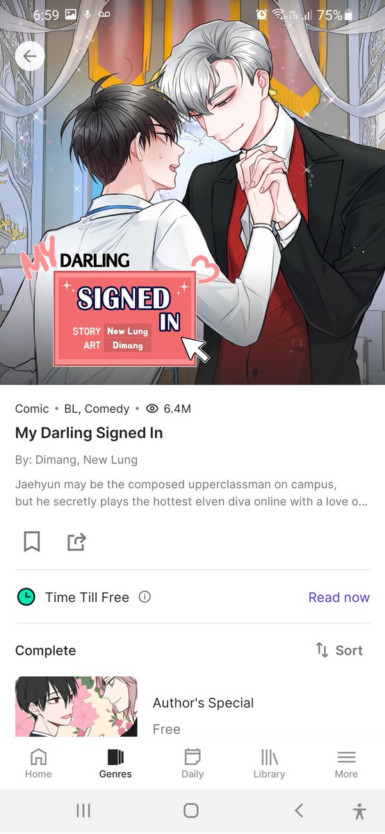 A_Jarvio's tweet photo. Para las obras que tengo el 100% y que sean varios ss las voy a poner en collage jajajaja para mas facil

📌My Darling Signed In
▪️Tappytoon
▪️105 caps
▪️Link: https://t.co/ydj8NlA4iQ https://t.co/jatOT4pEFh