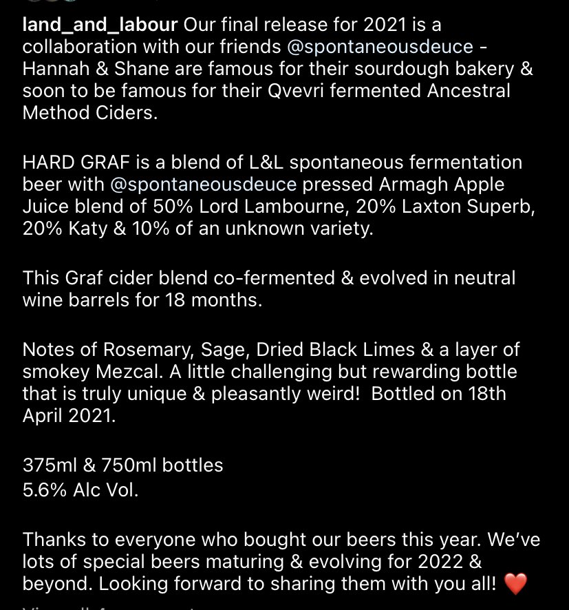 The final one of 2021 is Hard Graf. 

A Collaboration with Shane &amp; Hannah of Spontaneous Deuce ( instagram.com/spontaneousdeu… )

Galway Spontaneous Fermentation beer co fermented with Armagh apple juice, Aged in oak for 18 months.