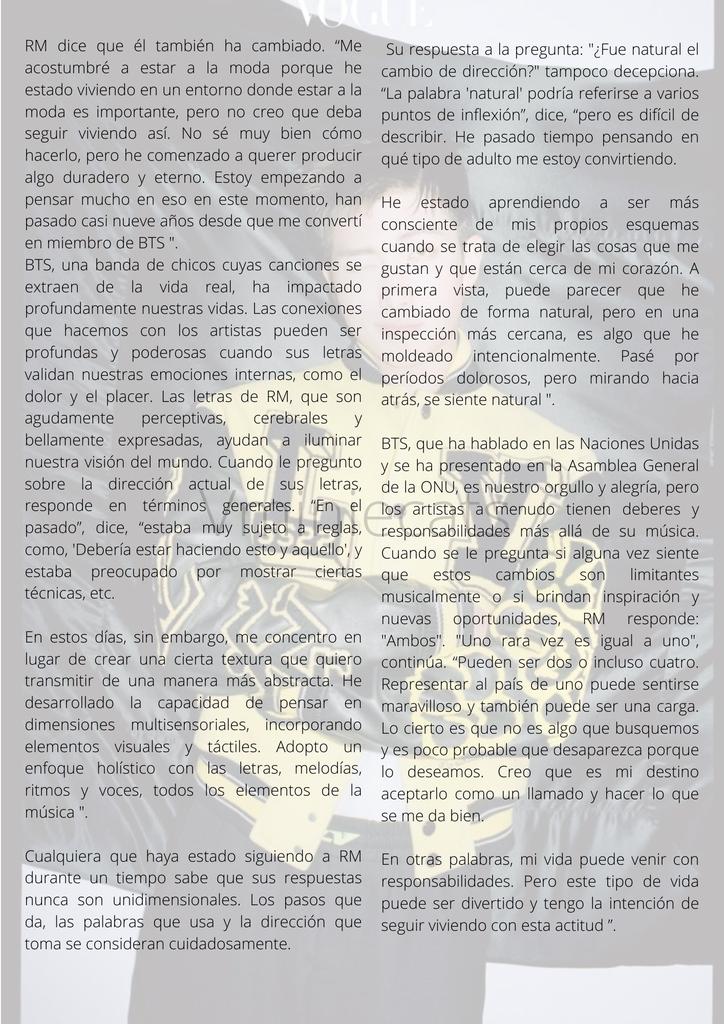 BTSMexico_twt's tweet photo. [📝] Traducción completa al español de la entrevista de #RM para Vogue Korea.

Parte 2 | @BTS_twt https://t.co/XABLcJJU0I