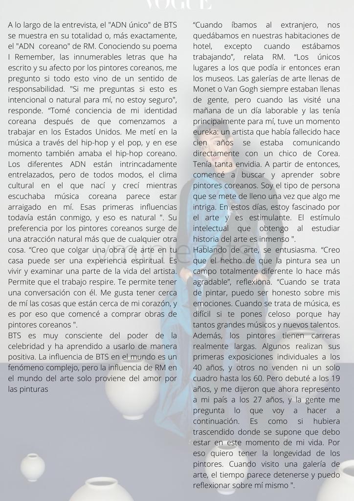 BTSMexico_twt's tweet photo. [📝] Traducción completa al español de la entrevista de #RM para Vogue Korea.

Parte 2 | @BTS_twt https://t.co/XABLcJJU0I