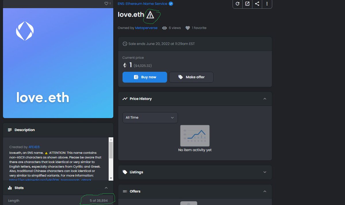 EthViral's tweet photo. 🚨PSA out there for all the people buying #ensdomains as that market heats up. 
New trend of people minting names trying to trick people by using hidden characters. Always check "stats" to make sure # of characters matches. Etherscan will show full name as well
@ensdomains https://t.co/sZQiWCY5lc