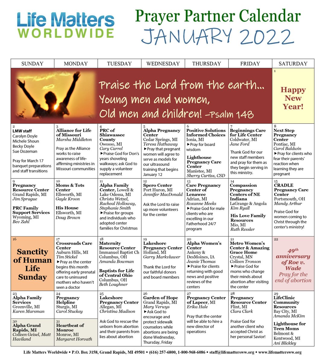 Your January prayer calendar is ready for download: lifemattersww.org/Get-Involved/P… Thank you for praying and praising in 2021!