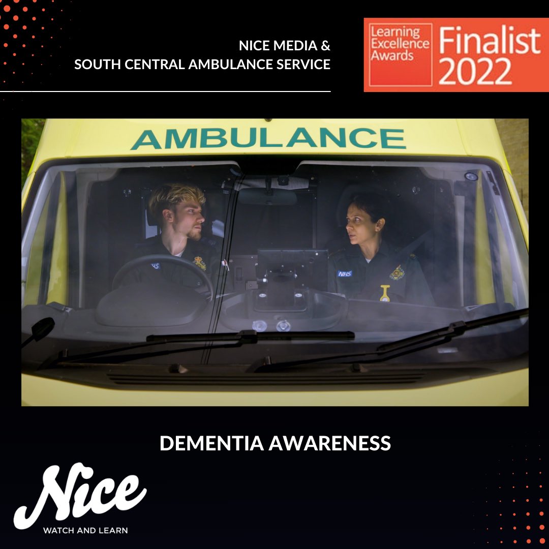 nicemediauk's tweet photo. We're pleased to end ‘21 with the news that our Dementia Awareness project, produced in collab. with South Central Ambulance Service, has been shortlisted as a Finalist in the Learning Excellence Awards ‘22. 
 
#learning #education #drama 
#lea22 #learningexcellenceawards https://t.co/tyLokYQfb7