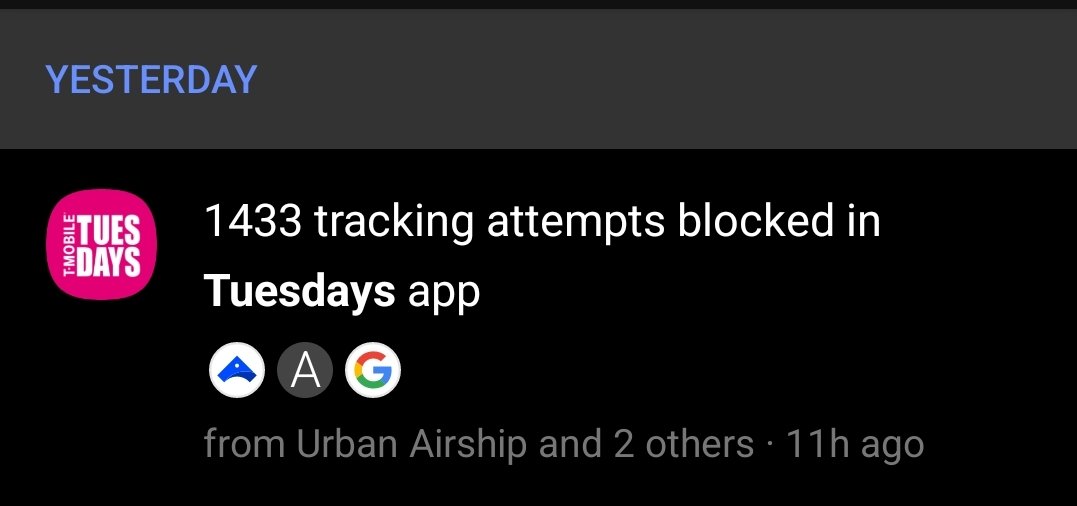 kmcla_'s tweet photo. Why is @TMobile trying to track so much info with their #TMobileTuesdays app? $2 off off gas and ads for stuff no one wants isn't worth the malware. Thankfully, @DuckDuckGo has my back. #GetThanked #TMobile https://t.co/3vIR0JY70w