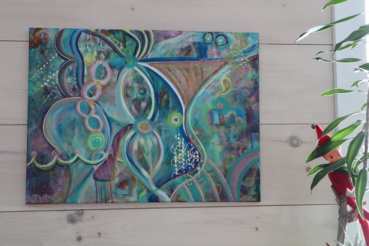 mleaflorence's tweet photo. "Crushing It" is 24"x18" acrylic on stretched canvas. She adds joy year 'round but looks most festive with our little #elfontheshelf #artforsale #abstractartist #nhartist #metalliccopper #allseasons #intuitiveart blessings on your day!😊 https://t.co/0UxjtQLo6h https://t.co/BQk3yxQwM5