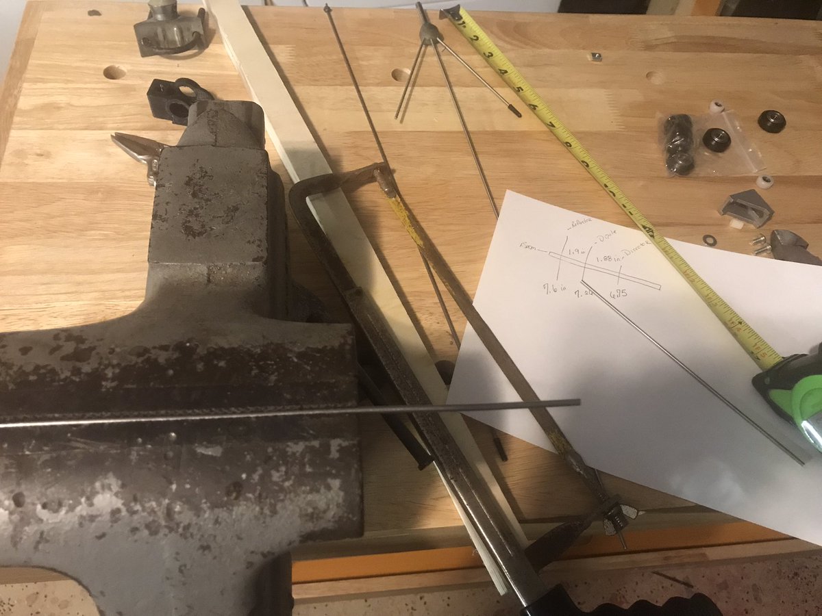BrianBarnesWX's tweet photo. Making a yagi specific to local police simulcast system out of very old discone that was missing an element. Hope this clears up my simulcast distortion... I'm just a little off center of 3 towers. https://t.co/IpRQ92gAka