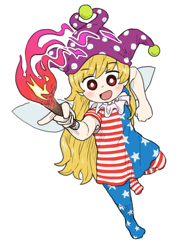 clownpiece 1girl jester cap solo blonde hair long hair hat fairy wings  illustration images