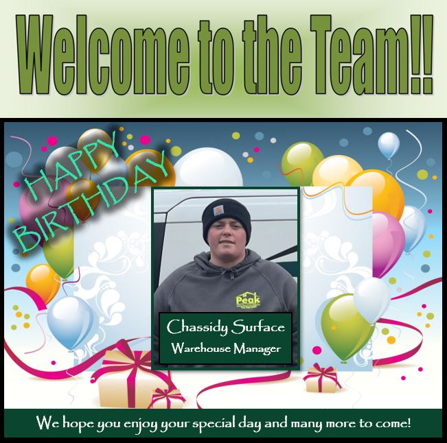 worthapeak's tweet photo. We would like to welcome our new Warehouse Manager, Chassidy. We're glad to have you on board with Team Peak! Today also happens to be her Birthday. Please help us wish her a very Happy Birthday! π₯³ #teampeakroofing #growingagain #itsyourbirthday https://t.co/SjNrcap3en