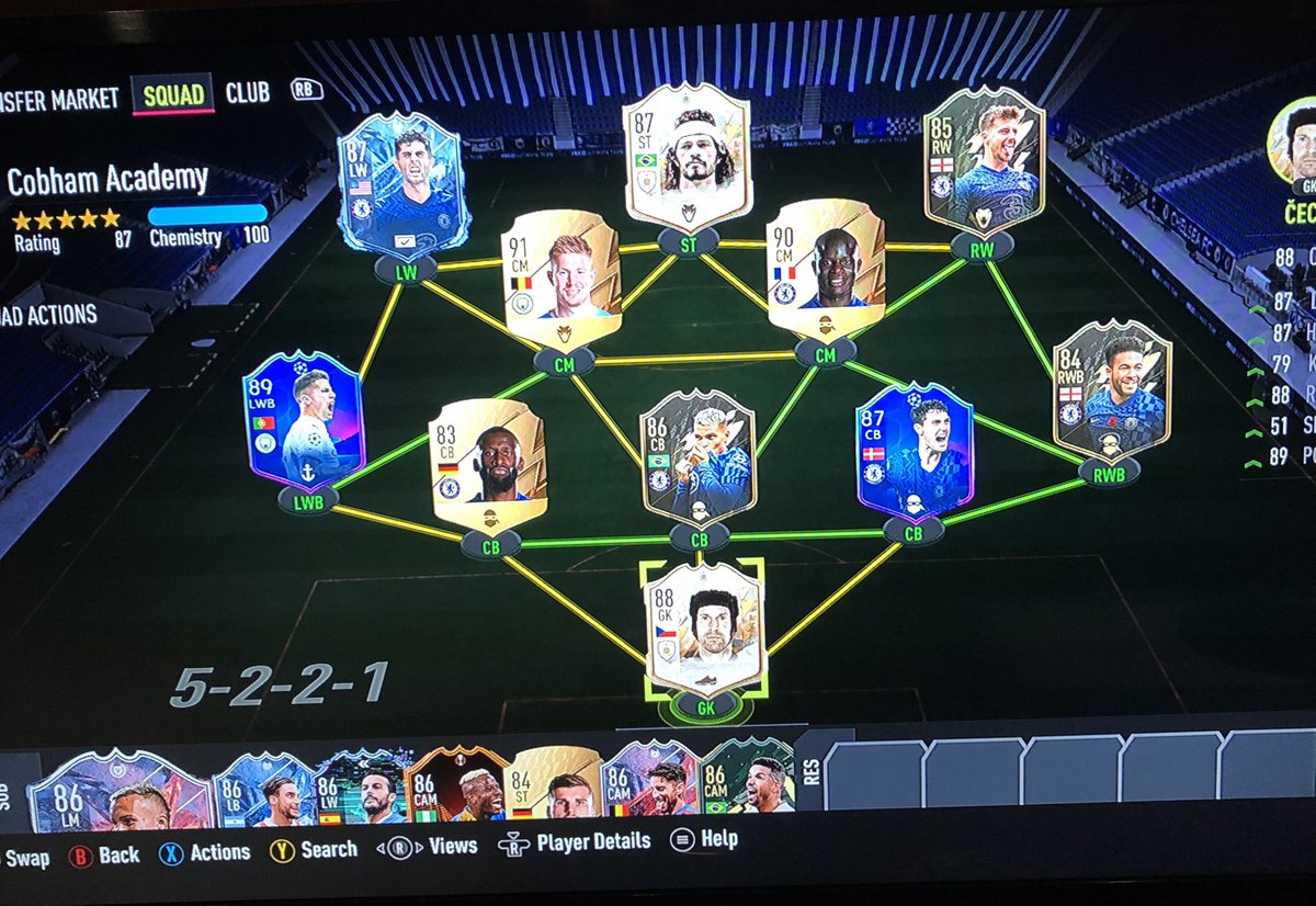 FUTspiiidey's tweet photo. Rocking a full Cobham/Chelsea squad bar one or two players. Hope to upgrade the non-Cobham guys ASAP. Very fun team. Playing 3421 in game. https://t.co/JYtJsvUG3V
