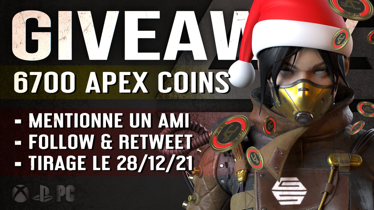 cedd2k's tweet image. 🏆#Giveaway Noël 6700 Apex Coins!🏆

Pour les fêtes de fin d'année je vous fais gagner 6700 pièces Apex (PC, PS, Xbox)

Pour participer il vous suffit de:
👉Follow @Goldstarr2k
👉Retweet ce tweet!
👉Mentionner un Ami

Le tirage au sort se fera le 28/12/2021, GL à tous!🏅