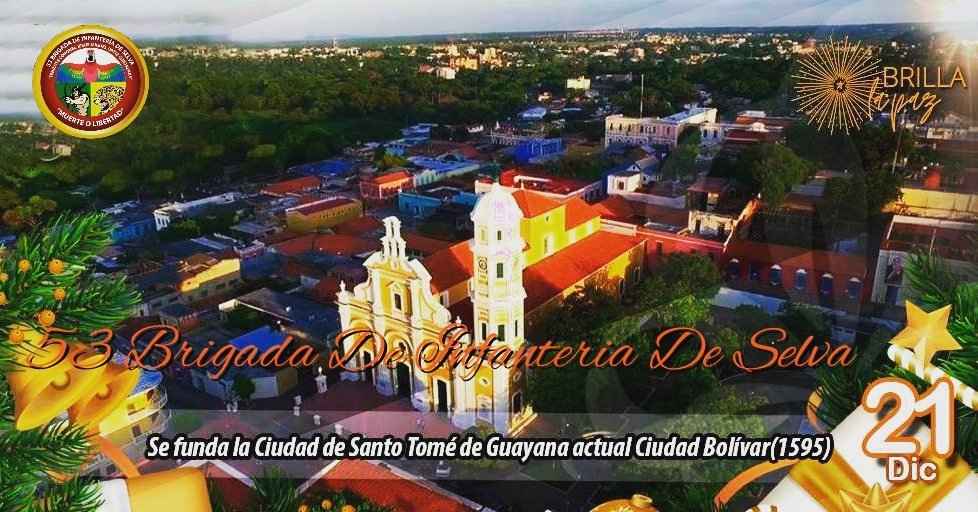 53Brinfs's tweet photo. 📣 #Efemerides 📅 •|| El 21 De Diciembre de 1595 con el nombre de San Tome De Guayana se funda la Ciudad De Guayana hoy Ciudad Bolivar, en la boca del rio Upata, desde su nacimiento estuvo ligada a la leyenda del Dorado. ||•
#SELVATICOSATRIUNFAR https://t.co/9UklGCBfZA