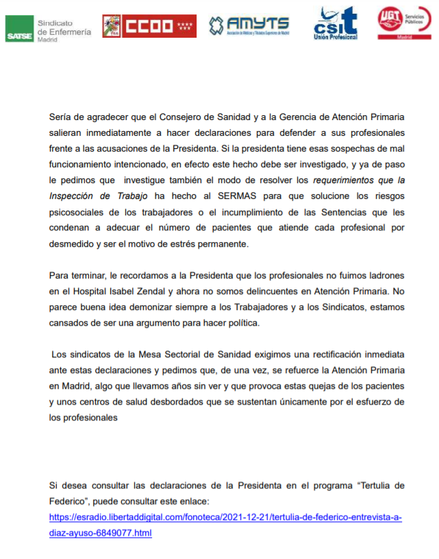 amytsmedicos's tweet photo. #URGENTE

Los sindicatos estudian iniciar acciones legales contra la presidenta de la Comunidad de Madrid ante las falsedades, calumnias e injurias vertidas hoy contra los profesionales de la Atención Primaria

https://t.co/cCpMvcbFqO https://t.co/ScRecabQBW