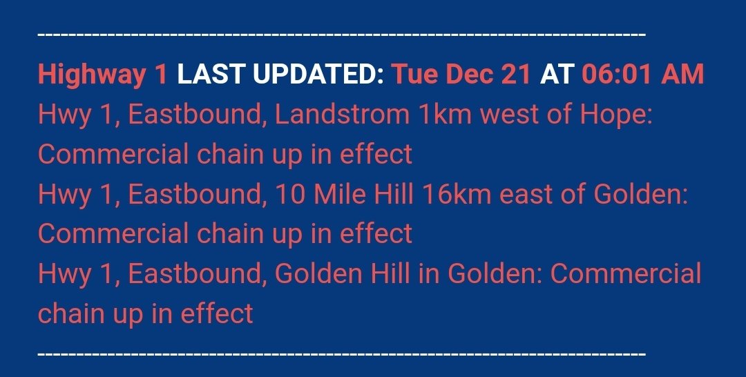 Delennae's tweet photo. Hey @DriveBC why is there still chainup in effect in #BChwy1 at #GoldenBC for 3rd day in a row? https://t.co/4hGvn4LPrG