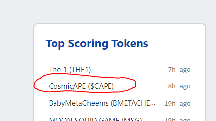 CCosmicape's tweet photo. We are still in top scoring tokens! #SorryElon #BSCGem  #cryptocurrency @TheCryptoDoc1 https://t.co/ZEJX6MZo04