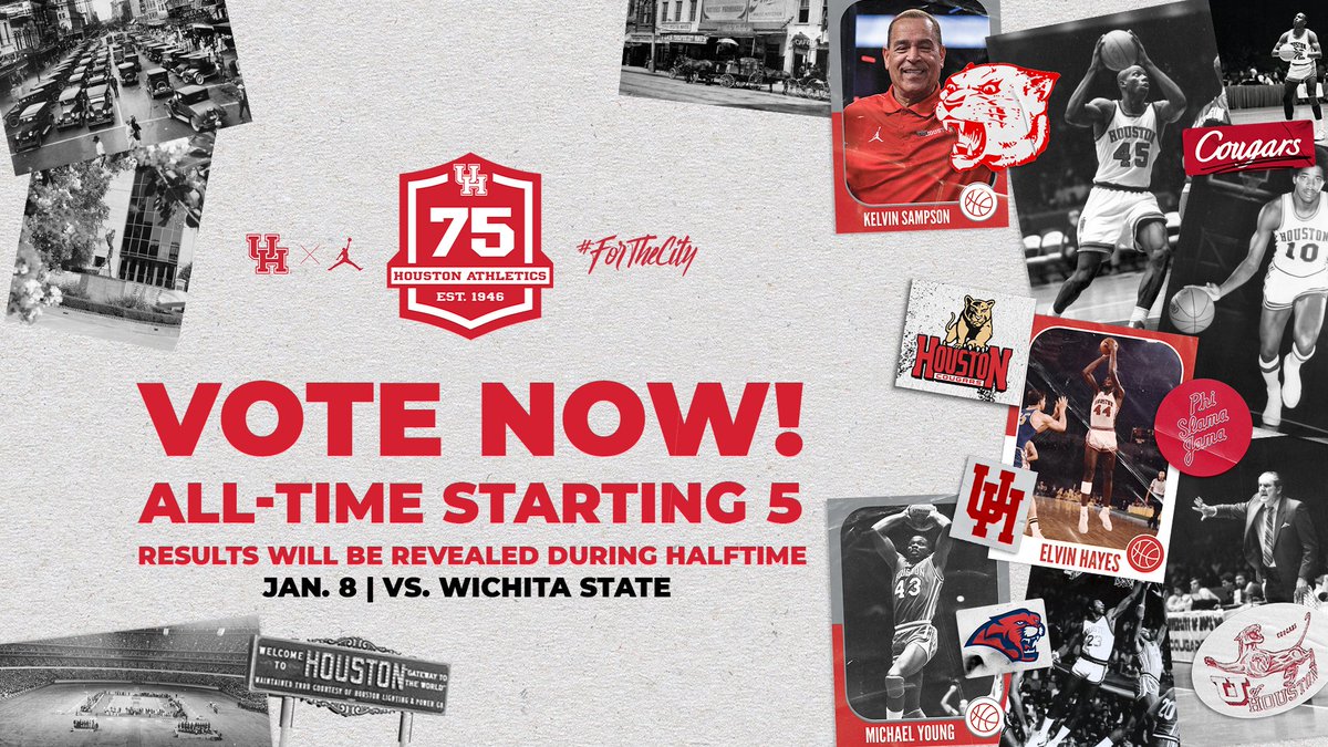 UHCougarMBK's tweet photo. As we celebrate 75 Years of @UHCougars Athletics, vote for your All-Time Starting Five

#ForTheCity x #GoCoogs 

VOTE – https://t.co/6kqfo5w5ue
🔗 – https://t.co/Digr0GwtlP https://t.co/PzfSAjxnH6