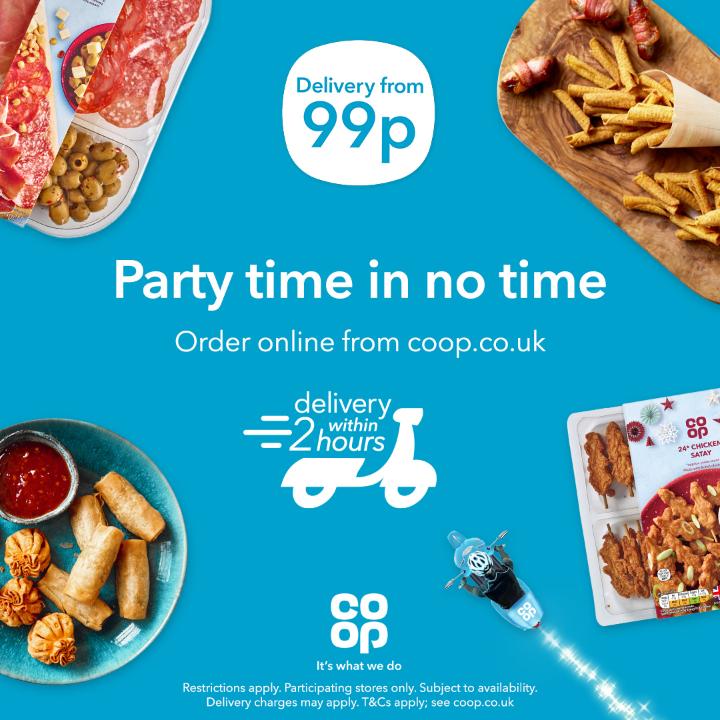 Get your festive party favourites delivered from <a href="/coopuk/">Co-op</a> in just 2 hours ✨🙌 shop.coop.co.uk #ItsWhatWeDo