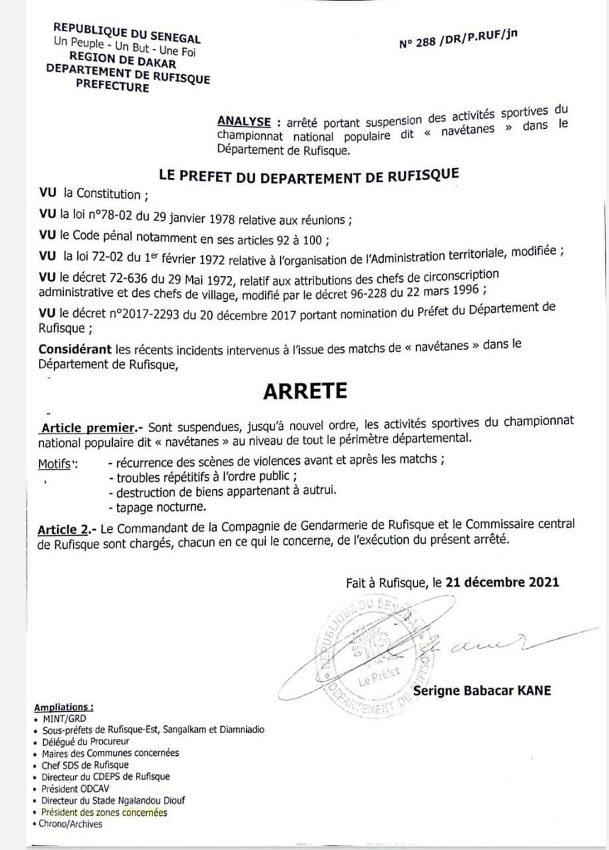 AssecNgn's tweet photo. 🚨🚨L’arrêté du préfet départemental portant suspension des activités jusqu’à nouvel orde. https://t.co/HJlmAYpyLd