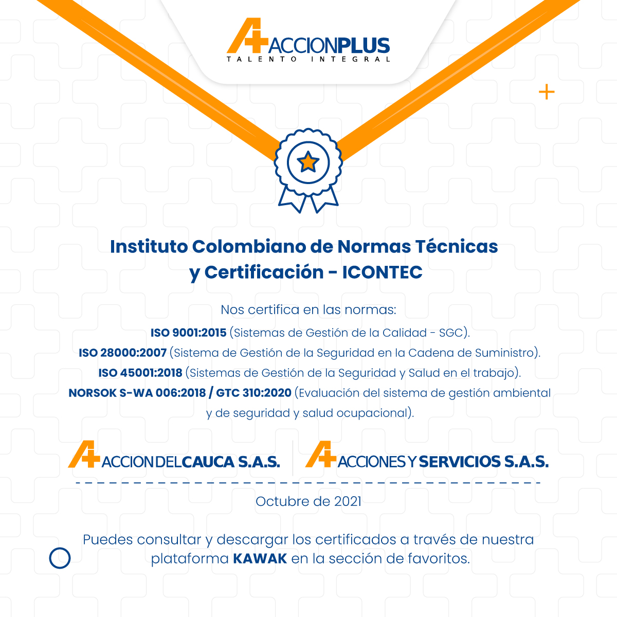 G_AccionPlus's tweet photo. ¡Estamos muy felices con esta gran noticia!🥳 
@ICONTEC ✌ #MiPlusMiADN🧡💙
#FelizMartesATodos https://t.co/nAiYECE1os