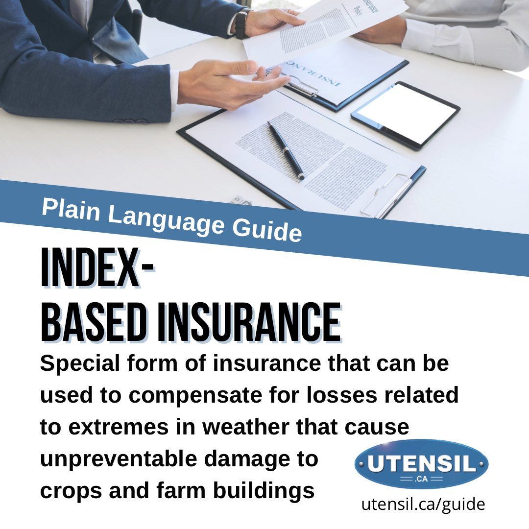 UtensilDotCA's tweet image. •Index Based Insurance•

Special form of insurance that can be used to compensate for losses related to extremes in weather that cause unpreventable damage to 
crops and farm buildings

#indexbasedinsurance #definiton #utensildotca #canadian #farming #farmmanagement