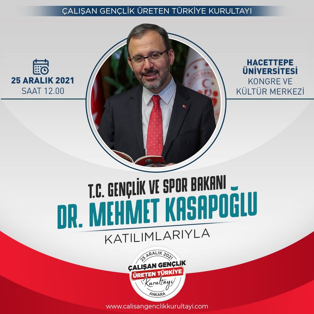 T.C. Gençlik ve Spor Bakanımız Sn. Mehmet Kasapoğlu, Türkiye'nin geleceği için çalışmaya hazır gençlerle buluşuyor!🇹🇷

📌 Çalışan Gençlik ÜretenTürkiye Kurultayı 'na bütün gençler davetlidir.
📌 Geleceğimiz için ÜretenTürkiye için omuz omuza🇹🇷
🔗calisangenclikkurultayi.com