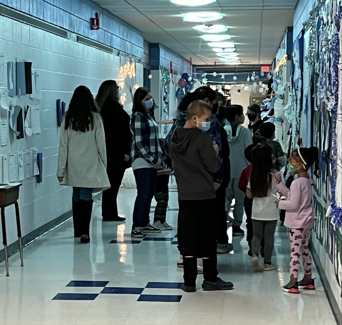 mainsPBsuper's tweet photo. PBE students created a “Snowmen At Night” story that stretches across the entire 2nd floor hallway.  Older students are taking younger students on a “tour” of these creative installations! https://t.co/GuPfhbVyZ3