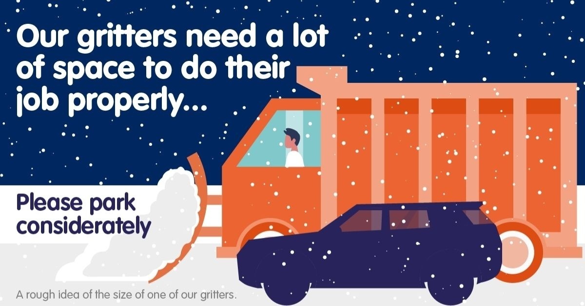 If you live on one of our main gritting routes, please park considerately so that our gritter drivers can do their job properly. 🚚 

Find out about our gritting routes orlo.uk/ITrzB