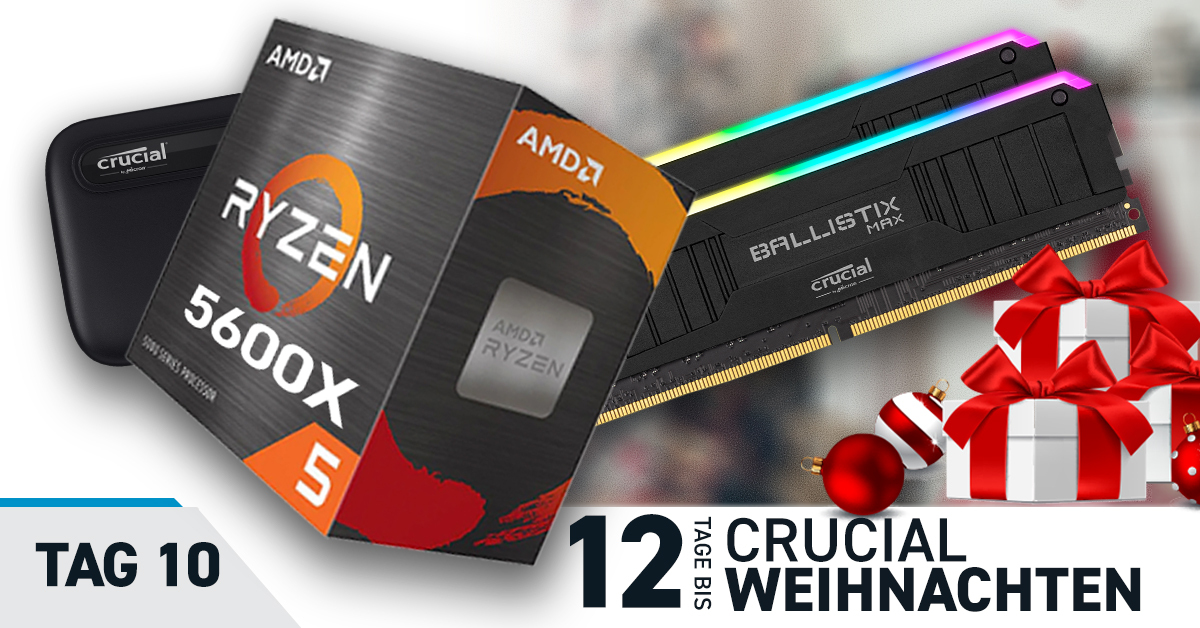 Tag 10 – Endspurt! 🎄 Wer von euch ist bereit, eine <a href="/AMD_Deutschland/">AMD Deutschland</a> Ryzen 5600X CPU zu gewinnen? Wir legen noch eine tragbare 2 TB-SSD und ein neues Kit Ballistix-Speicher dazu. 🎅 Schon teilgenommen? Nutze deine Chance!

So kannst du gewinnen 👉 Crucial.gg/12daystwde