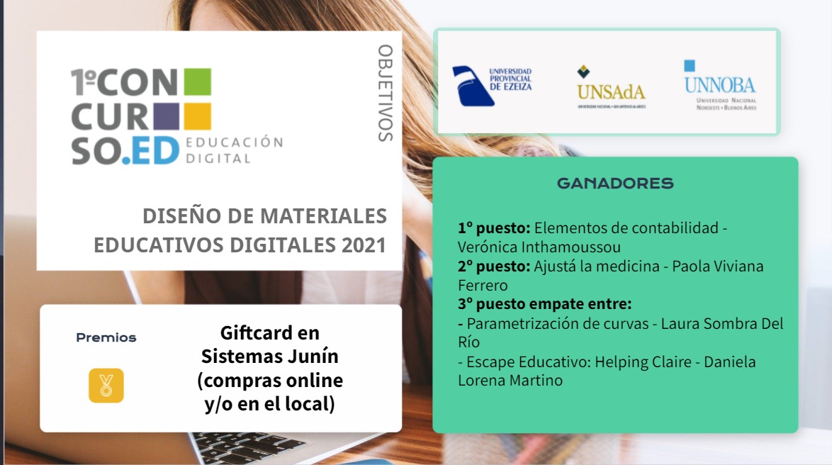 EDUNNOBA's tweet photo. ¡Ganadoras del I Concurso de Diseño de Materiales Educativos Digitales 2021!
¡Felicitaciones y gracias por participar!

#educacionDigitalUNNOBA 
#SomosUNNOBA
#orgullounnoba 
#educacionADistancia

@rector_unnoba
@danyatavela
@academicaunnoba
@unnobanoticias https://t.co/m61F3QnwSs