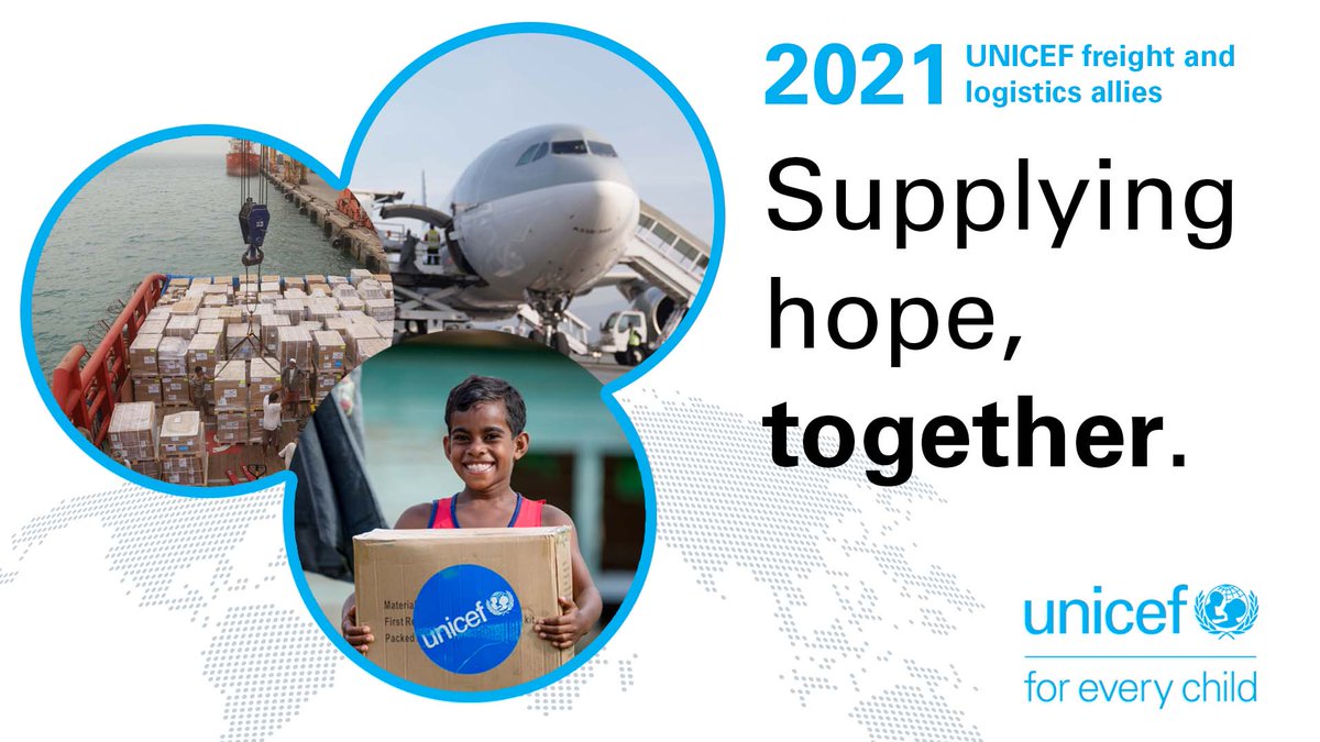 UNICEFSupply's tweet image. In a year of unprecedented disruption to supply chains, we are immensely grateful for the support of freight and logistics leaders who rallied behind @UNICEF’s goal to ensure #equitableaccess to life-saving supplies #ForEveryChild. 

Read the story 🔗uni.cf/3H3gujW