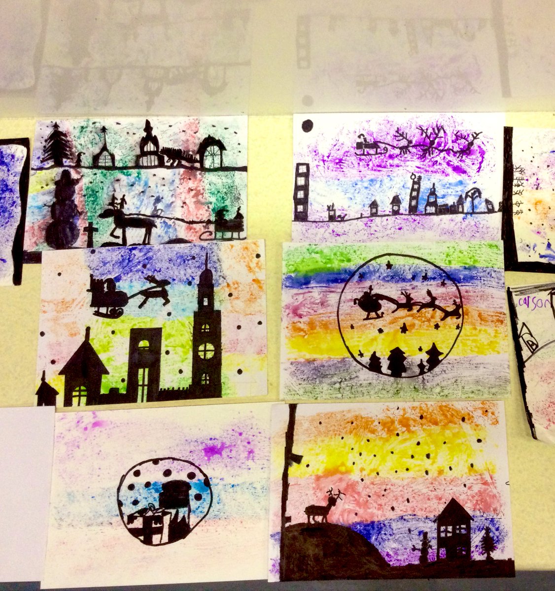 MissRGordon's tweet photo. ❄️ Winter Craft Project❄️ P5 were so inspired by @MissRodger1  P7s artwork last week that we had to give it a go ourselves. We used a tin foil printing technique to create these fabulous winter scenes. Great job P5🎄🤶🦌 https://t.co/prJ2nnAd9A