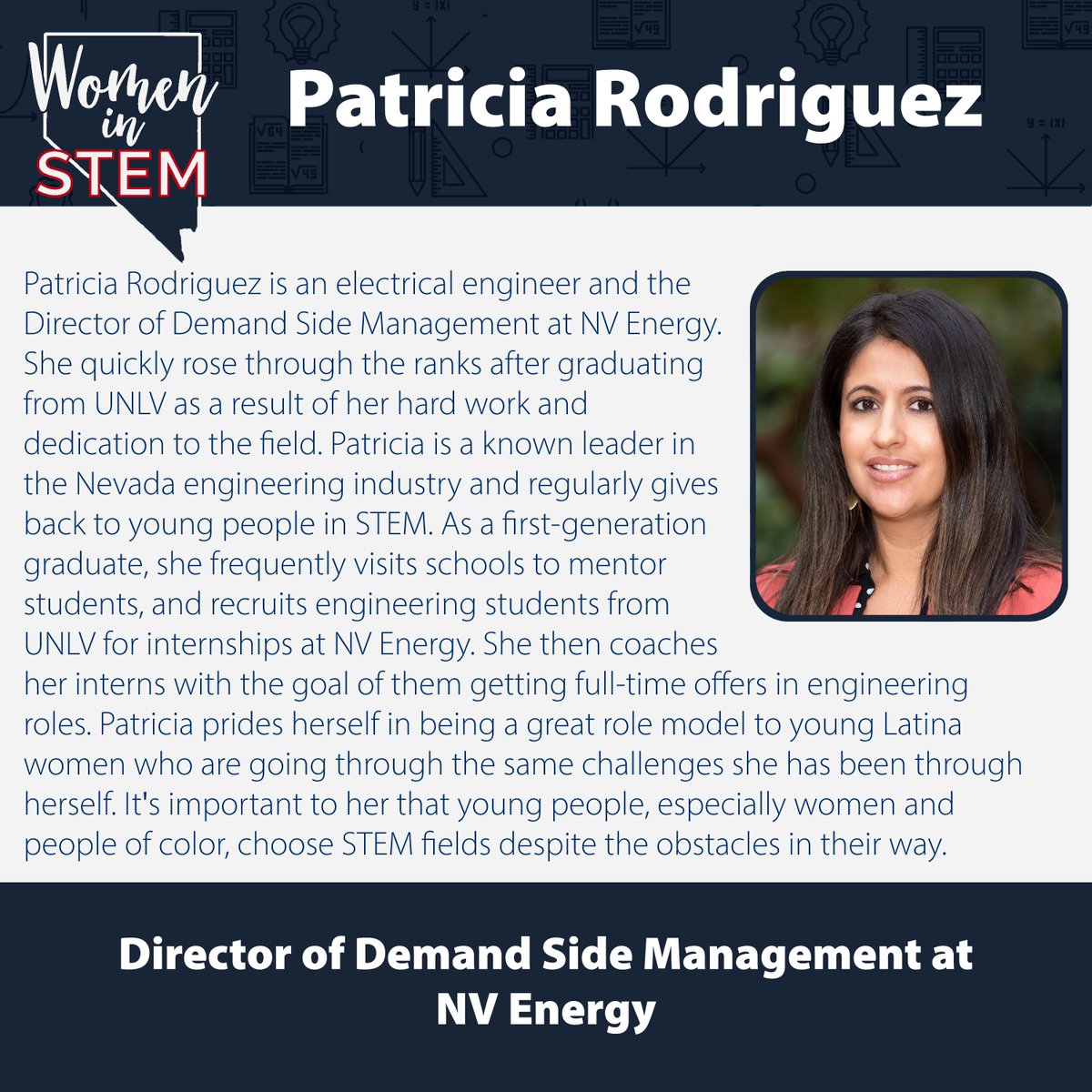 Patricia Rodriguez is our December #WomanInSTEM!

Patricia is an electrical engineer who understands the importance of role models. She consistently gives back to her community and encourages young women, especially fellow Latinas, to join the STEM field.