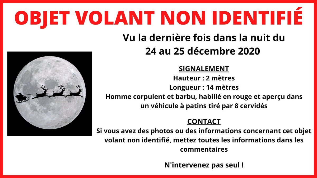 Gendarmerie's tweet photo. #APartager Depuis une apparition mystérieuse dans la nuit du 24 au 25 décembre 2020, les gendarmes sont à la recherche de cet OVNI❗

Vous disposez d'une photo ou d'une information capitale nous permettant d'avancer sur l'enquête ?

Laissez-nous votre déposition en commentaire 👇 https://t.co/OBexFnhhda