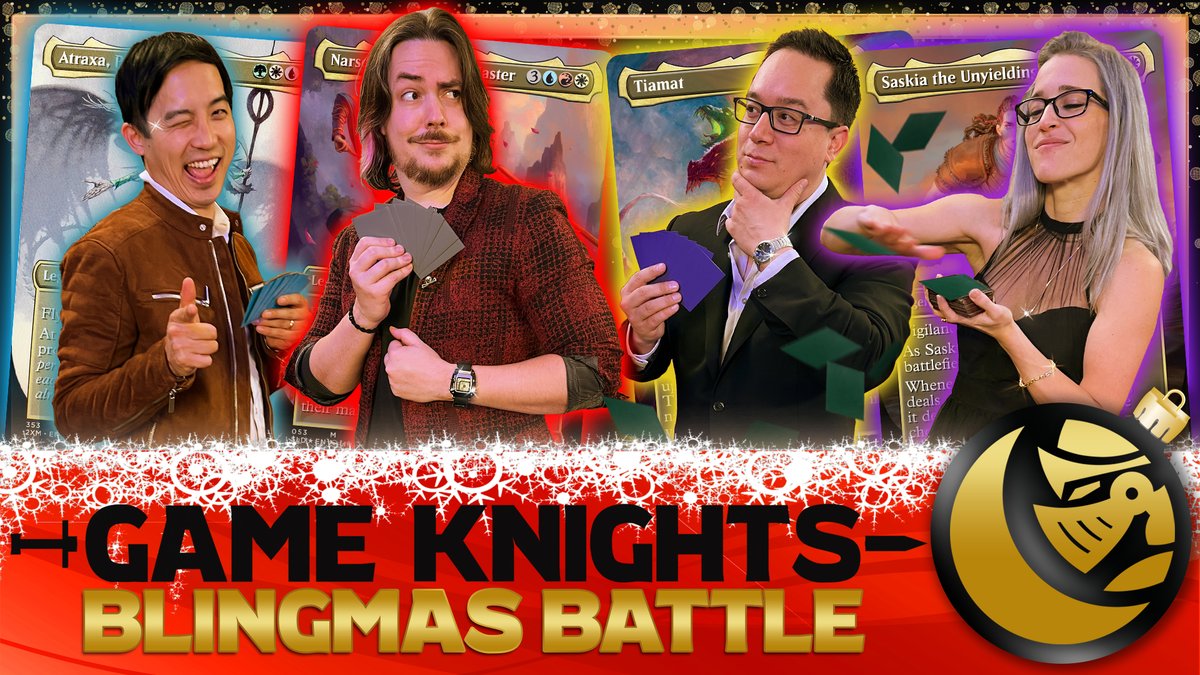 commandcast's tweet photo. Merry Blingmas to all, and to all a good fight!

@egoraptor &amp; @goberthicks are on #GameKnights to celebrate the holidays in the traditional way: battling with the most tricked-out decks you've ever seen.

Hark the herald angels bling. ONLY ONE MAY STAND!!
https://t.co/uyXVIa0jIY https://t.co/Ly4yU7AGeB