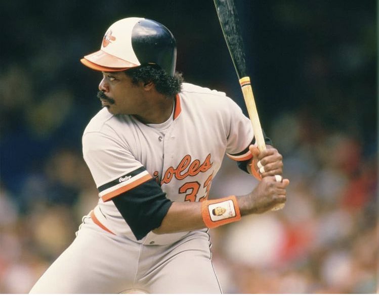 BaseballHistoryNut on X: Afro ☑️ Thick moustache☑️ Hat under helmet☑️  Doesn't get more Eddie Murray than this one  / X