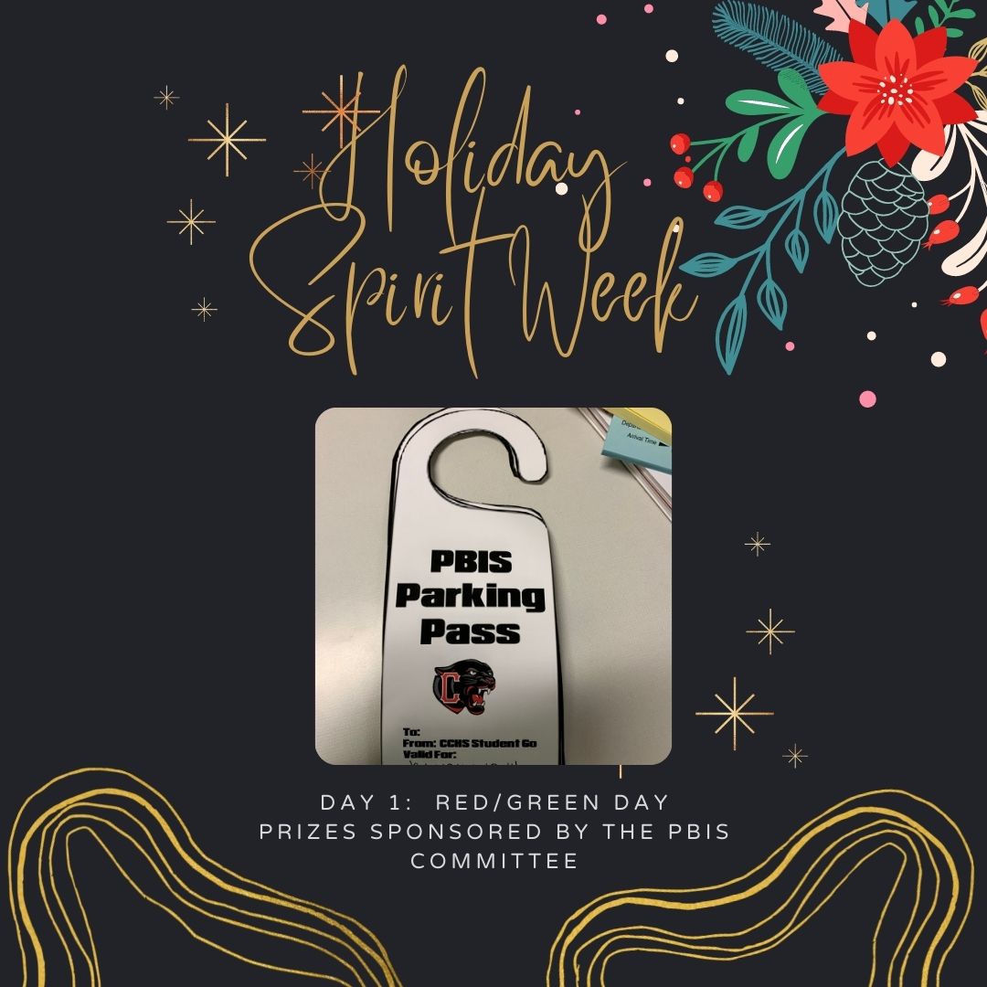 Dress Up Day #2- Red/Green Day
Thank you to the HS office for donating premium parking passes.  These prizes were given at random to those who showed up to school participating.