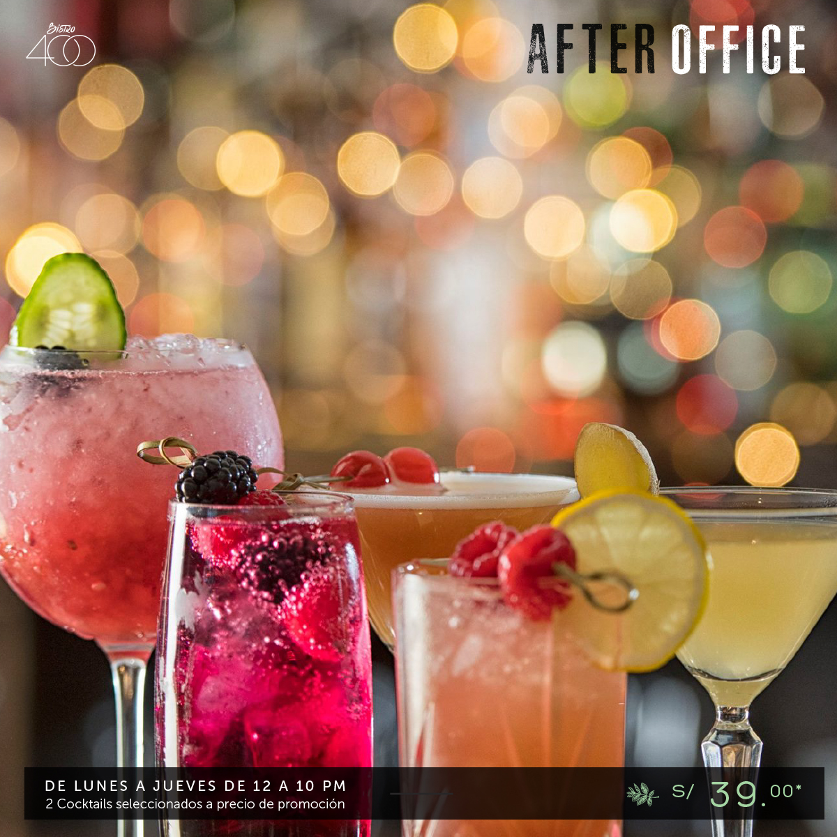 CourtyardLM's tweet photo. ¡After Office en #Bistro400! 🎉
Horario: Lunes a viernes de 1pm a 9pm durante el mes de diciembre
Disfruta de 2 cocktails seleccionados a S/39 😜 (chilcano, cuba libre, daiquiri, screwdriver)
Previa reserva es requerida: 📞 https://t.co/hF34Lg6Ciy / ☎️ 01625-3838 https://t.co/vu42HvSSjV