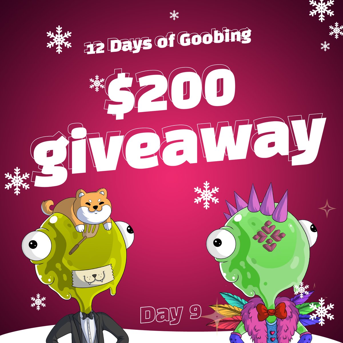 GoobersNFT's tweet photo. On the 9th Day of Goobing, we bring to you $200 to share with a friend! 

To enter:
- Follow us
- Retweet
- Tag a friend 💚
- Comment #12DaysOfGoobing 

Ends in 24 hours ❄️🎁🎄
(You and your friend will each receive $100) https://t.co/twaSOn9Bsc