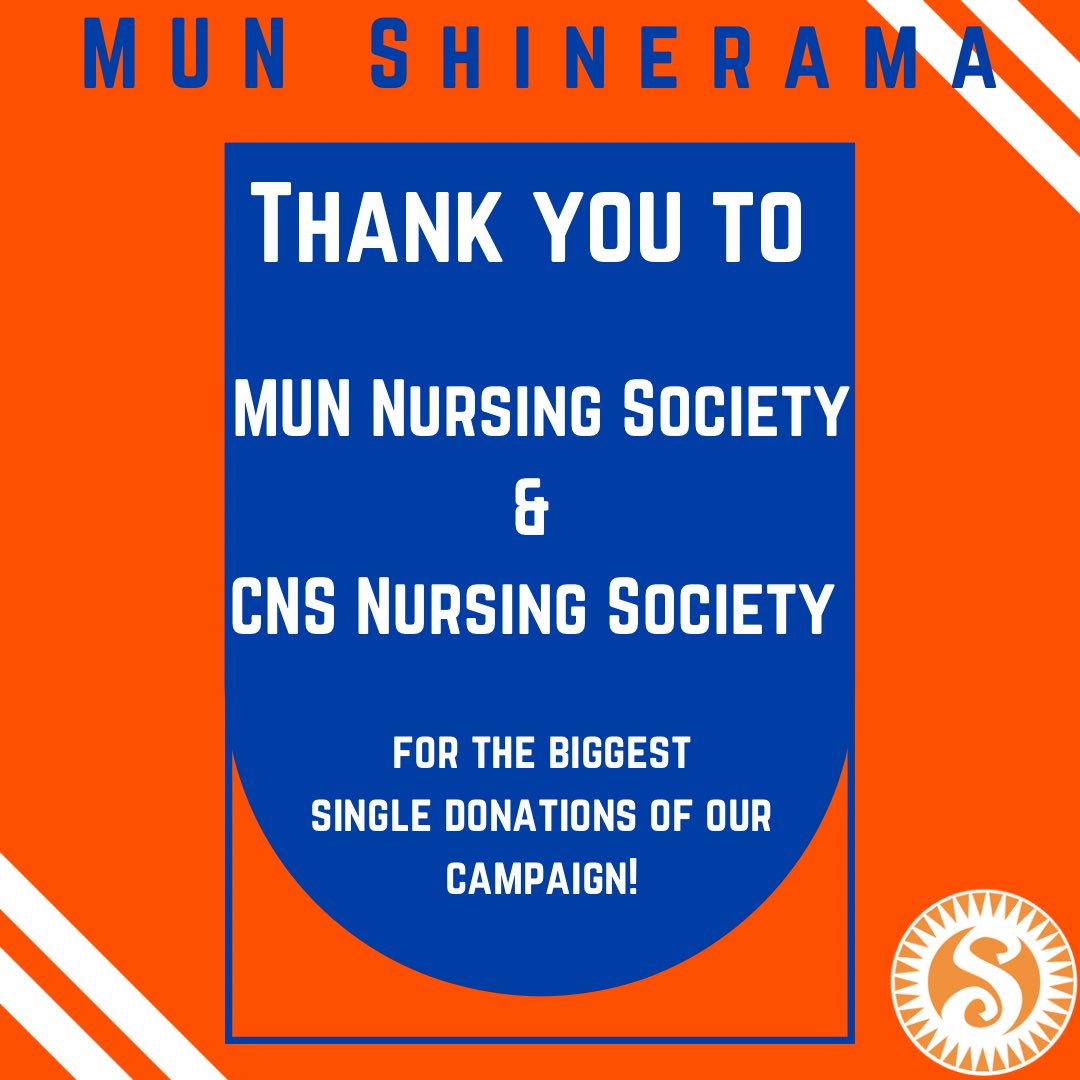 ShineramaMUN's tweet photo. We would like to say a huge thank you to both the MUN and CNS Nursing Societies for making the biggest single donations to our campaign this year! These donations will go a long way to making a positive impact on the lives of those living with cystic fibrosis in our province! 🧡 https://t.co/ku6MUx6dsq