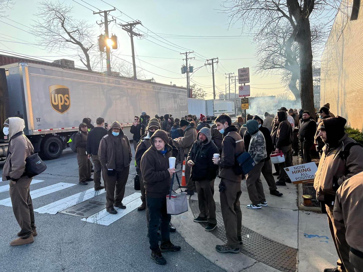 UPS fired a teamster last week in Chicago because she put a package over a fence due to lack of equipment. In response 150+ drivers of local 705 didn’t go in early today, and stood in solidarity with their fired coworker.