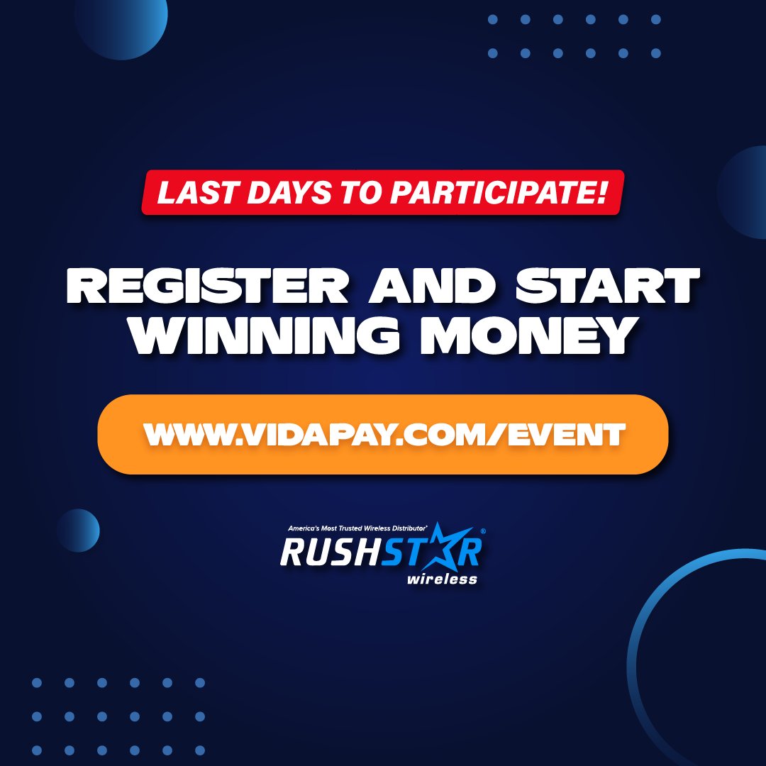 Rush_Star's tweet photo. Register And Win With The VIDAPAY $100K Giveaway!

Promotion Ends December 31, 2021.

Registration Page: https://t.co/y6Ouh8jMIF

Call Us: (877) 488-7874
https://t.co/ELhHiTsnYl

#VIDAPAY
#VIDAPAYME
#RushStarWireless
#TracFone https://t.co/c6RootEaB4