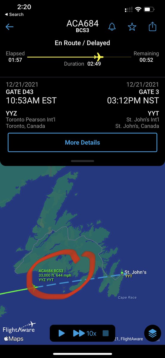 EddieSheerr's tweet photo. Looks like they’re trying… ground speed is 644 mph (1036 km/h)!! #covid19nfld https://t.co/kKZcG1Xnxc