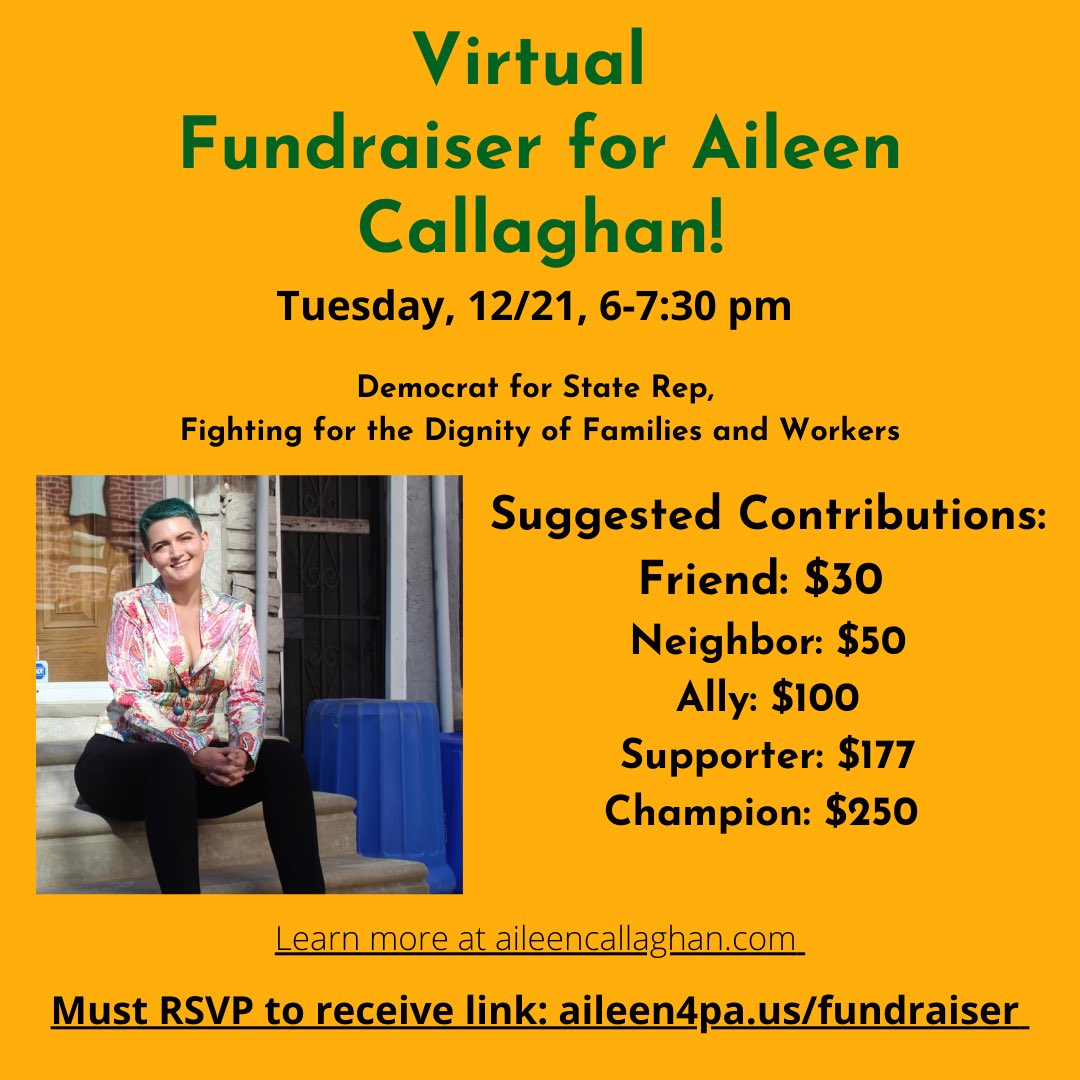 Callaghan4PA's tweet photo. 3rd fundraiser of our Dec fundraising blitz is at 6pm today on zoom. Will you join me to talk about how we can build a powerful movement for poor &amp; working people in Harrisburg? #peoplefirst #transmominoffice

RSVP for link: https://t.co/klnZV3IoZW
Donate: https://t.co/saKEyeKMCB https://t.co/UiR5wOyAI5