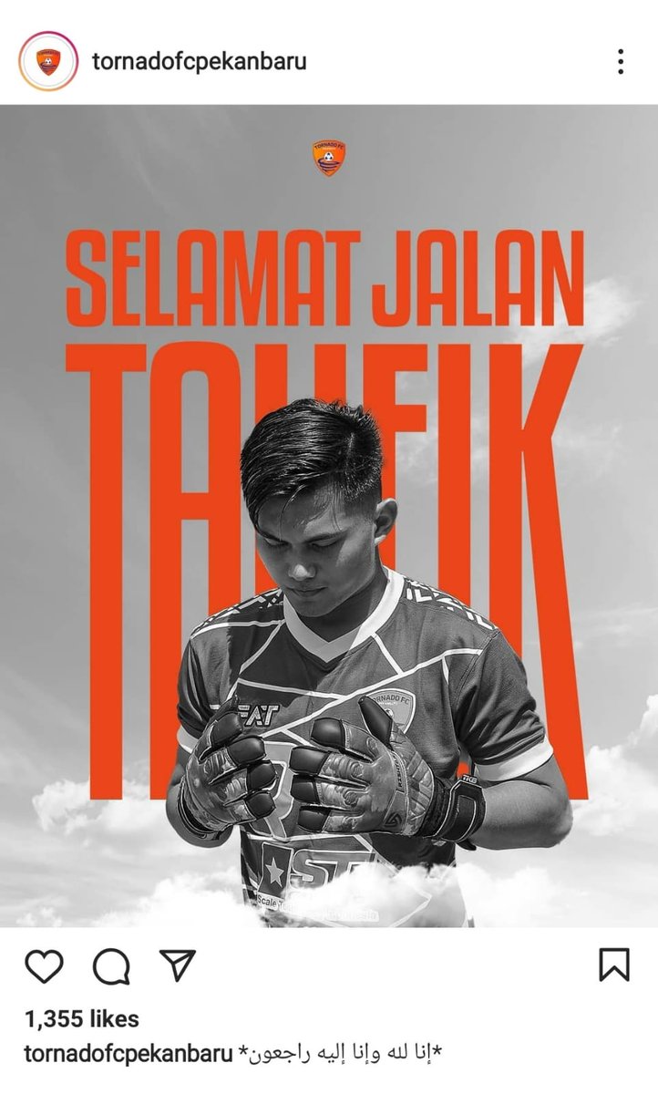 Innalillahi wa inna ilaihi roji'un

Kiper Tornado FC Pekanbaru Taufik Ramsyah meninggal dunia Selasa malam ini. Taufik mengalami cedera kepala berat setelah berbenturan dgn pemain Wahana FC dalam laga Liga 3 Riau (18/12).

Taufik meninggal pada usia 20 tahun.