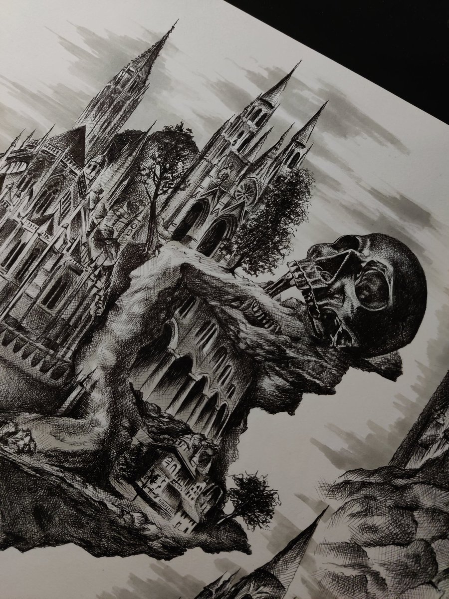 Création d'une ville, entièrement dessinée au stylo plume.