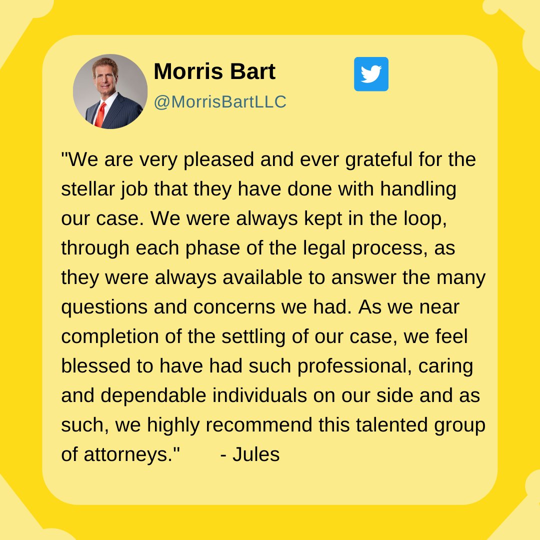 MorrisBartLLC's tweet photo. Our clients matter to us. Thanks to the Mass Tort team for working hard to show it! #testimonialtuesday #morrisbart #onecallthatsall #oneclickthatsit https://t.co/P9AC1fYkF9