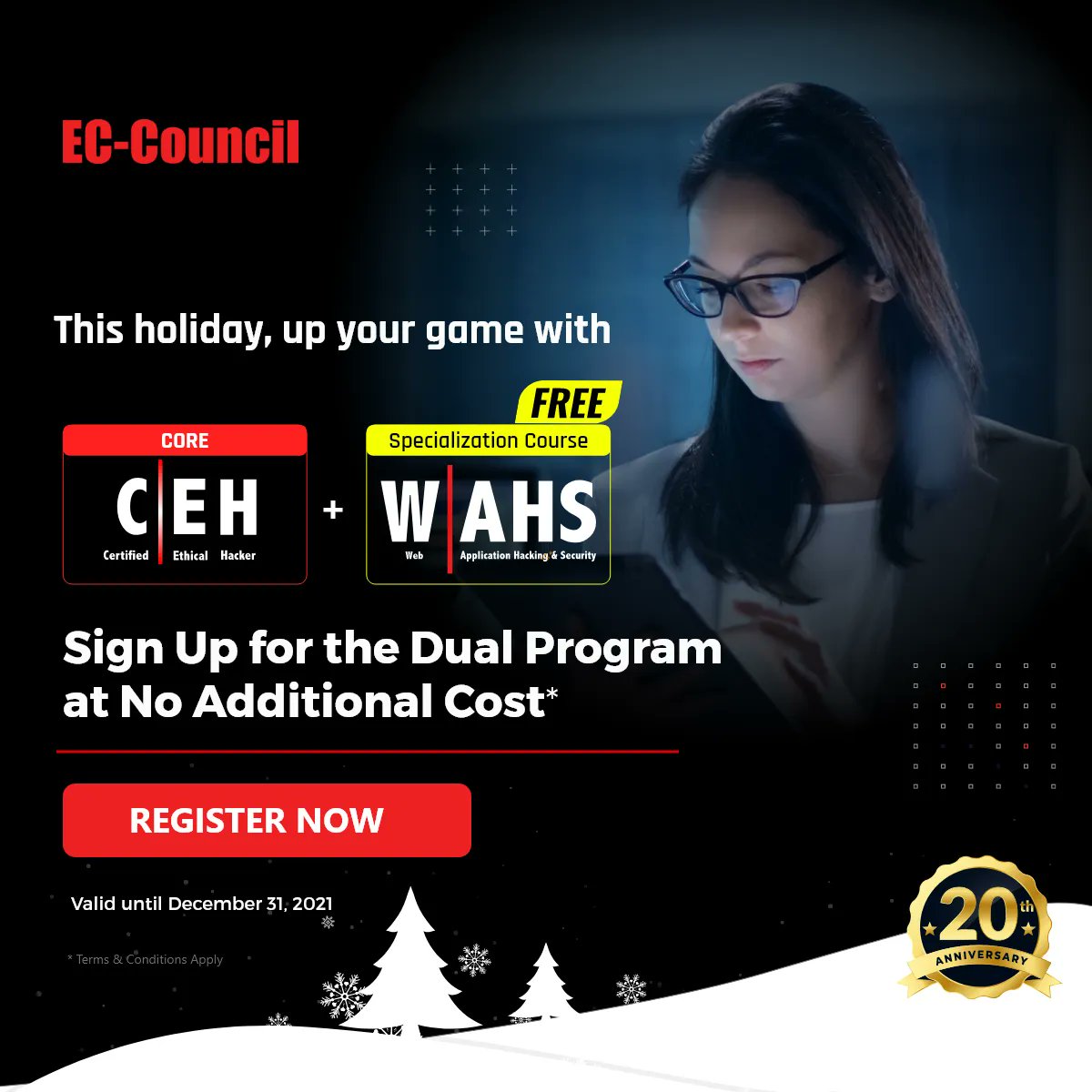 This holiday, up your game with the C|EH &amp; Web Application Hacking and Security courses.
Sign Up for the Dual Program: bit.ly/3Dn1BGJ

#CEH #CertifiedEthicalHacker #EthicalHacking #Cybersecurity #WebApplicationHacking
