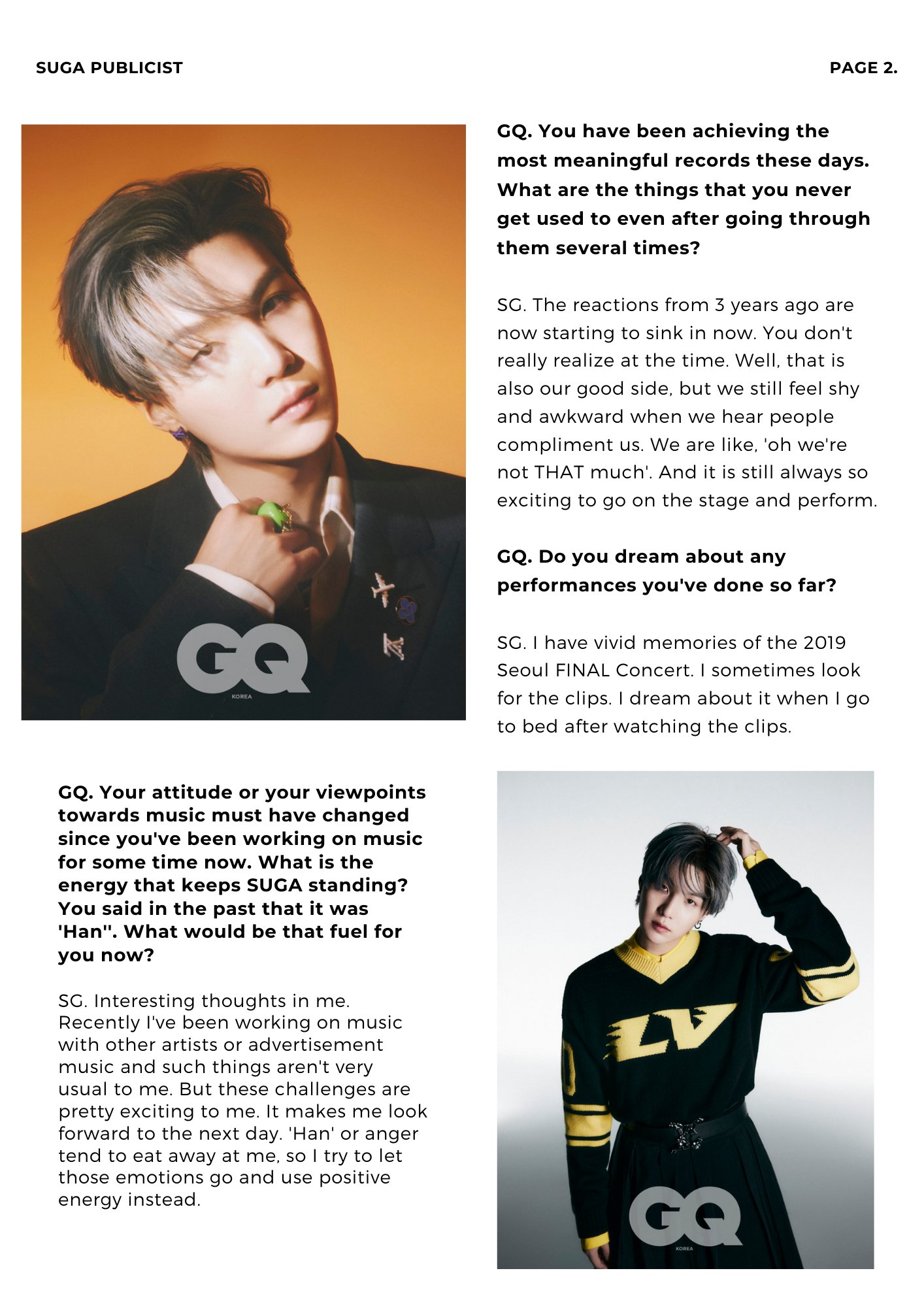 BTS SUGA Interview English Translation: You'd Think I Live With Super  Grandiose Dreams, But I'm Not Like That. - GQ Australia