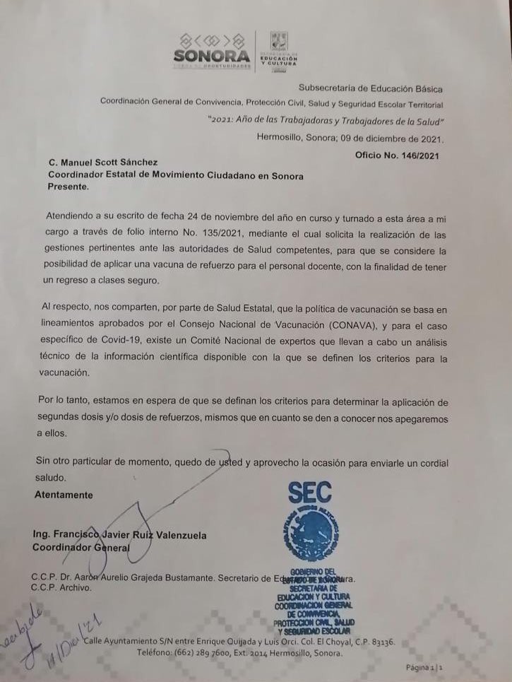 No dejaremos de insistir que las y los maestros reciban el refuerzo de la vacuna Covid. Oficialmente nos dicen que aún no hay criterios para que la reciban, pero extraoficial dicen que sí están incluidos los docentes en proceso del 3er refuerzo de la vacuna. Daremos seguimiento.